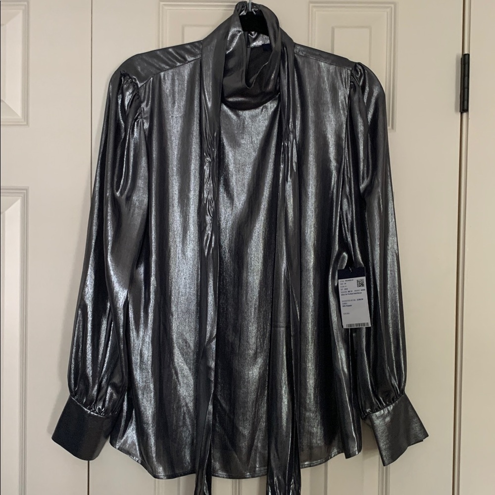 WORTH New York Gunmetal Metallic Blouse 10